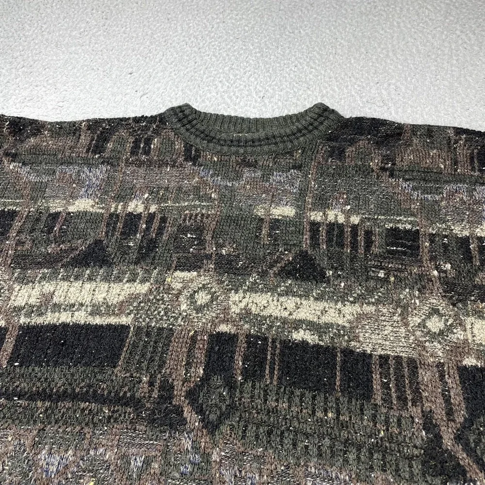 Vintage Haggar Sweater Mens XL Green Geometric Knit‎ Crewneck Pullover Italy
